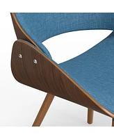 Simpli Home Malden Bentwood Dining Chair with Wood Back in Blue Linen Look Woven Fabric
