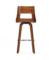 Simpli Home Dallyn Swivel Bar Stool (Set of 2) in Cream Pu Leather
