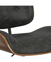 Simpli Home Dax Bentwood Office Chair in Distressed Slate Grey Pu Leather