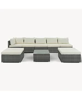 8-Pieces Outdoor Patio Furniture Sets, Garden Conversation Wicker Sofa Set, Single Sofa