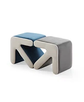 Simplie Fun Modern Velvet Upholstered Stool & Coffee Table, Blue+Beige