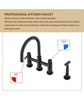 Streamdale Furniture Double Handle Bridge Kitchen Faucet With Side Spray