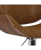Simpli Home Marana Bentwood Adjustable Swivel Bar Stool in Deep Tan Pu Leather