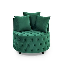 Streamdale Furniture Green velvet swivel chair with 3 pillows & wheels