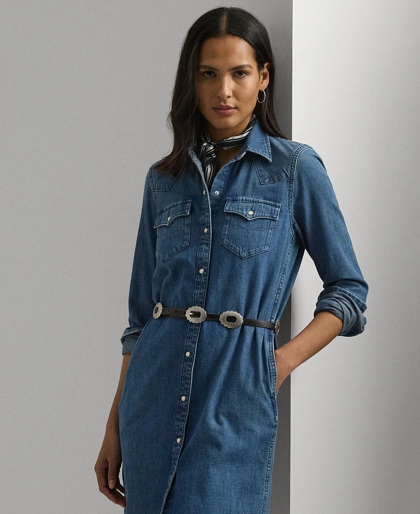 Lauren Ralph Women's Belted Denim Shirt Dress, Regular & Petite