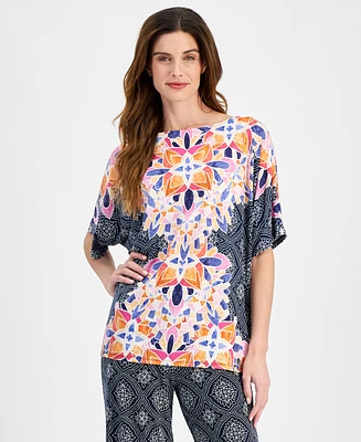 Jm Collection Women's Short-Sleeve Printed Dolman-Sleeve Top, Created for Macy's