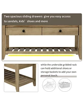 Shoe Rack With Cushioned Seat And Drawers