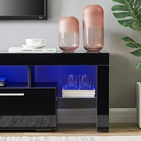 Streamdale Furniture Modern Tv Stand With Led Lights, High Glossy Front Tv Cabinet