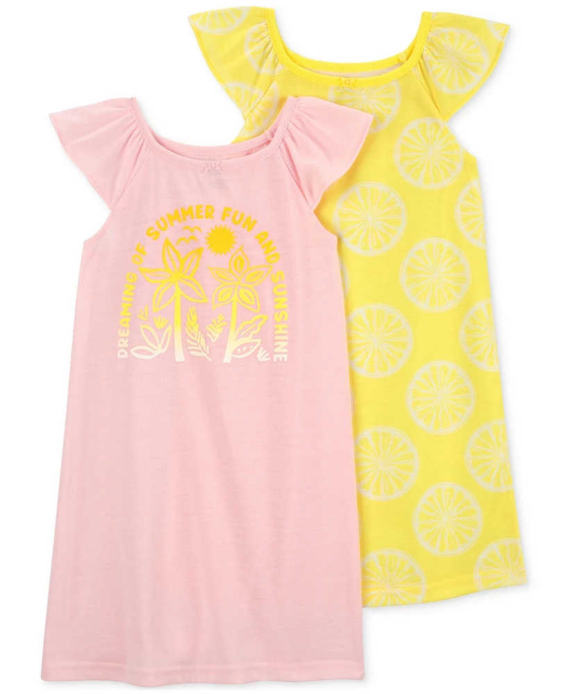 Carter's Little & Big Girls Sunshine & Lemon-Print Nightgowns, Pack of 2