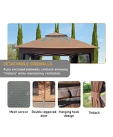 Streamdale Furniture Pop Up Gazebo Canopy With Netting, 2-Tier Soft Top Tent, 11x11FT, Brown