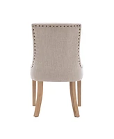 Streamdale Furniture Set Of 2 Fabric Dining Chairs Leisure Padded Chairs With Rubber Wood Legs, Nailed Trim, Beige