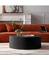 Streamdale Furniture Sleek And Modern Round Coffee Table With Eye-Catching Relief Design, Black