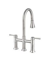 Streamdale Furniture Double Handle Bridge Kitchen Faucet With Pull-Down Spray Head