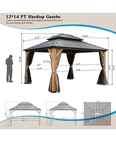 Cedar Wood Framed Hardtop Gazebo with Curtains and Netting