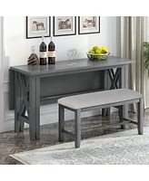 Streamdale Furniture 6-Piece Family Dining Room Set Solid Wood Space Saving Foldable Table And 4 Chairs With Bench