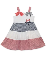 Blueberi Boulevard Baby Girls Americana Tiered Seersucker Dress with Bows