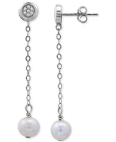 Giani Bernini Cultured Freshwater Pearl (7mm) & Cubic Zirconia Chain Drop Earrings 18k Gold-Plated Sterling Silver (or Silver), Created fo