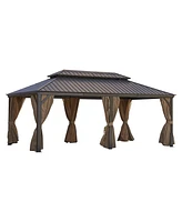 12x20FT patio gazebo, with steel canopy ,Outdoor Permanent Hardtop Gazebo Canopy for Patio, Garden, Backyard