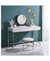 Ottey Vanity Desk in White High Gloss & Gold Finish