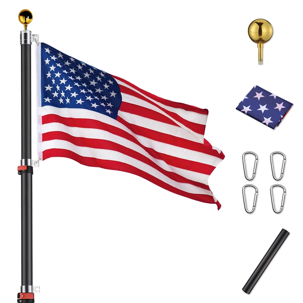 Yescom Ez Go 30ft Telescopic Flag Pole Kit Upgrade Rotating Lock for Outside Inground with 3x5' Us Flag Ball Top Black