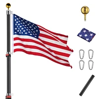 Yescom Ez Go 30ft Telescopic Flag Pole Kit Upgrade Rotating Lock for Outside Inground with 3x5' Us Flag Ball Top Black