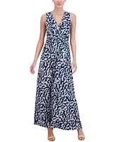 Jessica Howard Petite Printed V-Neck Sleeveless Maxi Dress