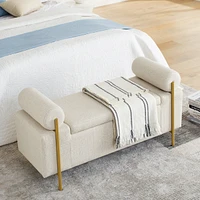 Beige Linen Storage Bench with Iron Legs