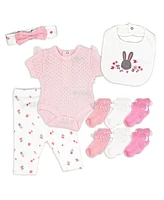 Rock A Bye Baby Boutique Girls 10 Piece Layette Set, Pink Bunny