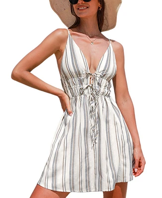 Cupshe Women's Striped Waist Cutout & Tie Mini Beach Dress