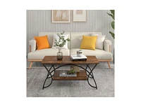 Slickblue 2-Tier Faux Marble Coffee Table with Marble Top and Metal Frame