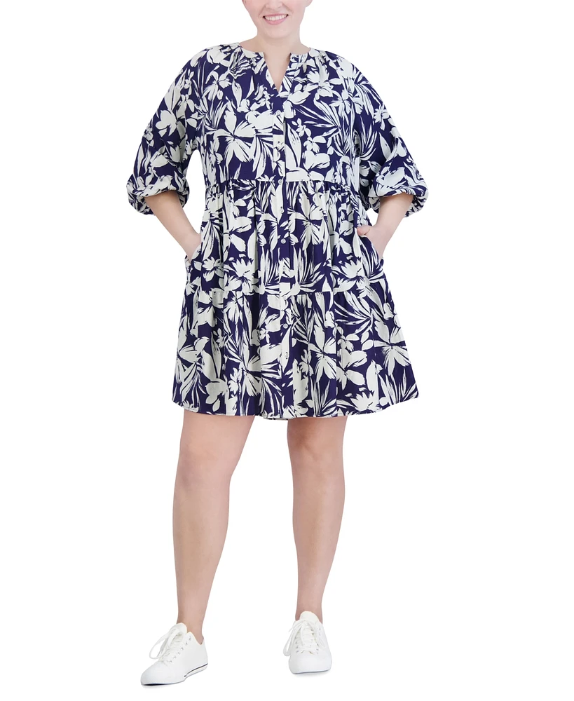 Jessica Howard Plus Printed Button-Front A-Line Dress