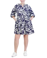 Jessica Howard Plus Printed Button-Front A-Line Dress