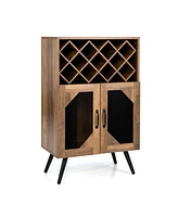 Slickblue 2-Door Farmhouse Kitchen Storage Bar Cabinet with Wine Rack and Glass Holder-Rustic Brown