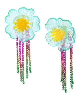 Betsey Johnson Faux Stone Flower Fringe Chandelier Earrings - Multi