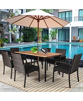 Slickblue 7 pieces Patio Rattan Cushioned Dining Set with Umbrella Hole