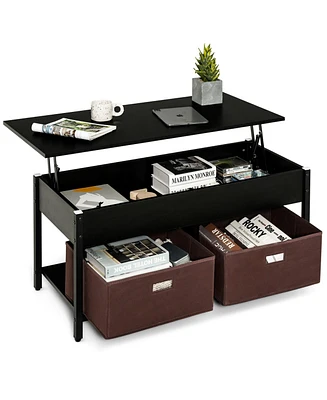 Slickblue Lift Top Coffee Table Central with Drawers and Hidden Compartment for Living Room