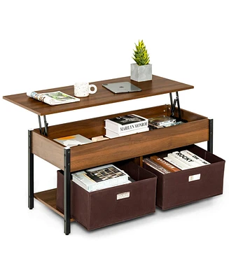 Slickblue Lift Top Coffee Table Central Table with Drawers and Hidden Compartment for Living Room