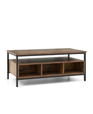 Slickblue 3-Tier Industrial Style Coffee Table with Storage and Heavy-duty Metal Frame-Coffee