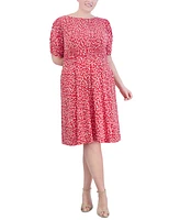 Jessica Howard Plus Size Printed Ruched-Sleeve Dress