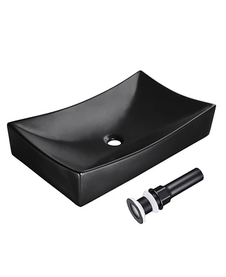 Yescom Aquaterior 26" Black Rectangle Bathroom Vessel Sink Countertop Porcelain Vanity Sink Basin w/ Drain