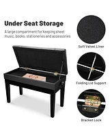 Yescom Adjustable Duet Piano Bench Pu Leather Padded Wooden Keyboard Storage