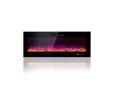 Slickblue Wall Mounted Recessed Electric Fireplace with Decorative Crystal and Log