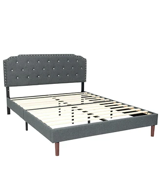 Slickblue Upholstered Bed Frame with Adjustable Diamond Button Headboard