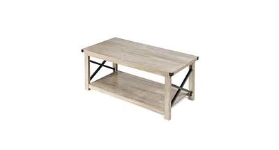 Slickblue Rustic Accent Coffee Table Metal X Shaped Side Cocktail Table with Storage Shelf
