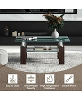 Slickblue Rectangle Glass Coffee Table with Metal Legs for Living Room