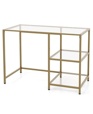 Slickblue Modern Computer Table with 2 Open Shelves and Metal Frame-Golden