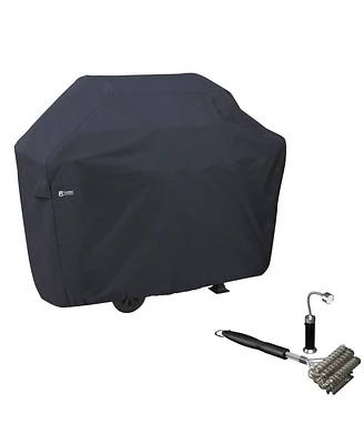 Classic Accessories Bbq Grill Cover with Coiled Grill Brush & Magnetic Led Light, Black