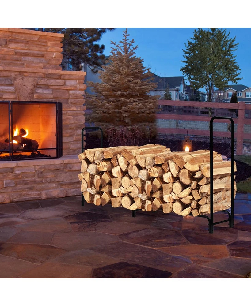 Slickblue 8 Feet Outdoor Steel Firewood Log Rack