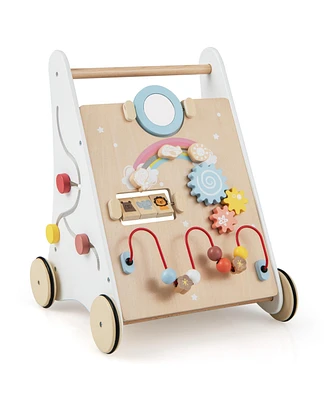 Slickblue Wooden Baby Walker with Multiple Activities Center for Over 1 Year Old