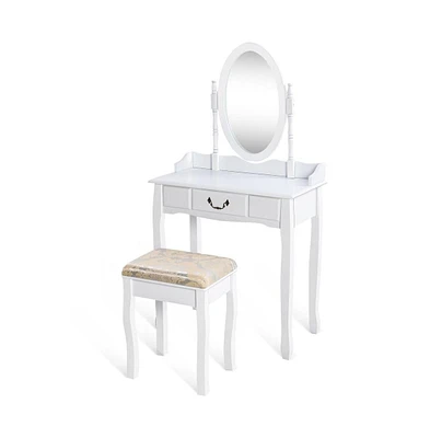 Slickblue White Vanity Table Set with Stool for Girls Women Makeup